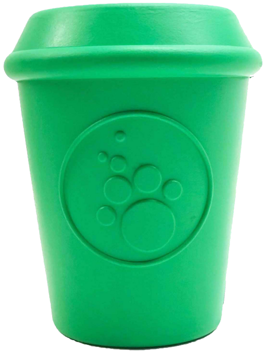 Coffee Cup Durable Rubber Chew Toy and Treat Dispenser - Green
