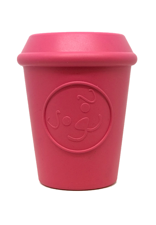 Coffee Cup Durable Rubber Chew Toy & Treat Dispenser - Pink