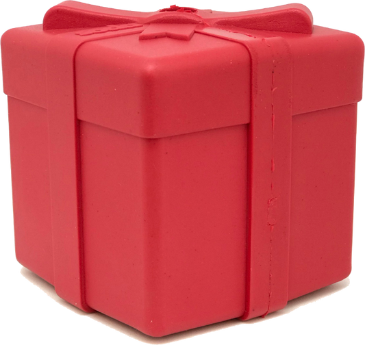 Gift Box Durable Rubber Chew Toy & Treat Dispenser - Red