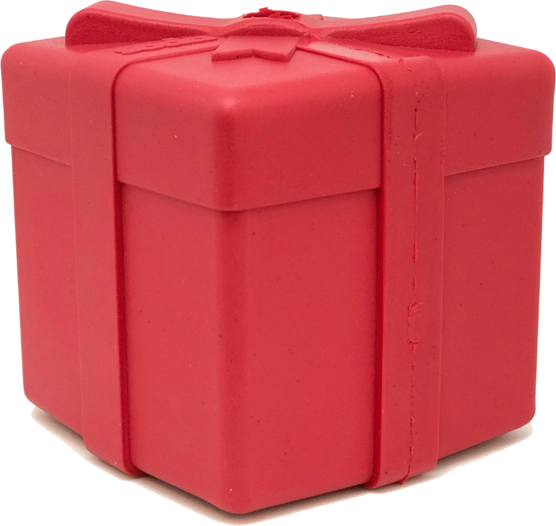 Gift Box Durable Rubber Chew Toy & Treat Dispenser - Red